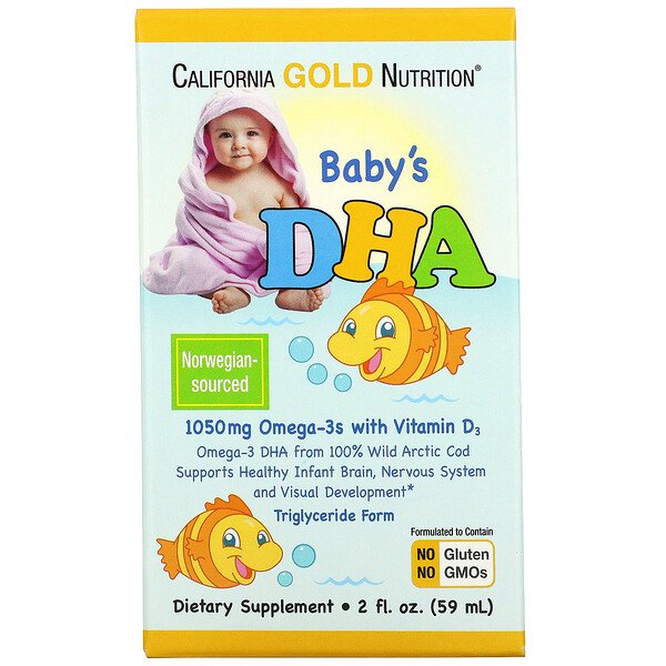 California Gold Nutrition, ДГК для детей, омега-3 с витамином D3, 1050 мг, 2 жидких унции (59 мл)
