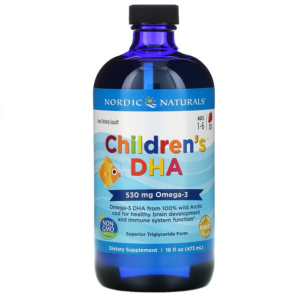 Nordic Naturals, DHA для детей, клубника, 1-6 лет, 530 мг, 16 жидких унций (473 мл)