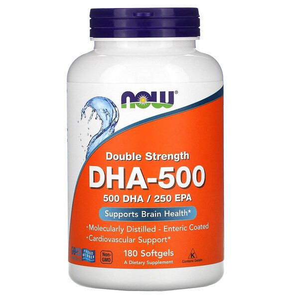 Now Foods, DHA-500, двойная сила, 180 капсул
